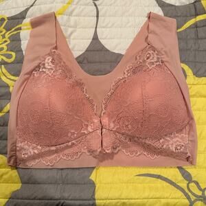 Pink lace Front Clasp back Smoothing Bra Sz 3x